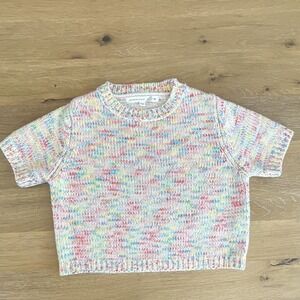 Altar'd State Multicolor Knit Crew Neck Short Sleeve Cropped Sweater XXS